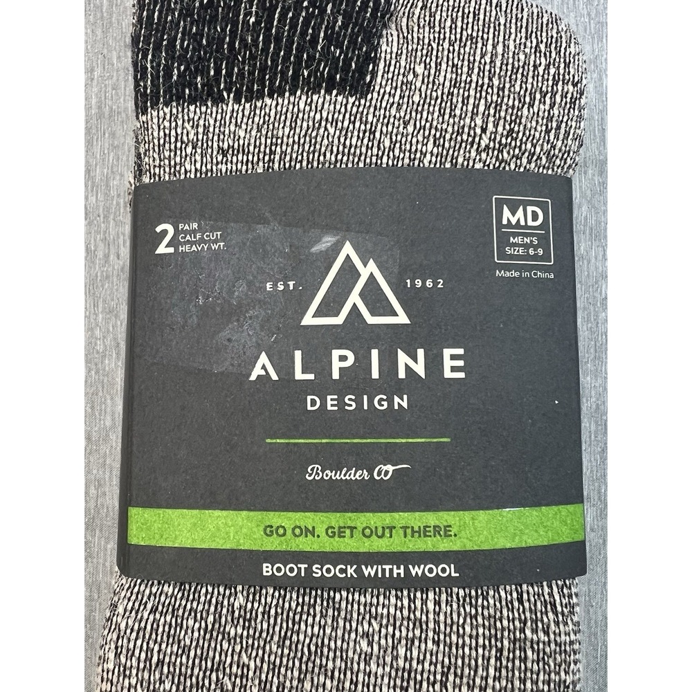 Alpine Design Mens 2 Pair Boot Socks Wool Size M 6 -9 Calf Cut Heavy Weight - Picture 2 of 3